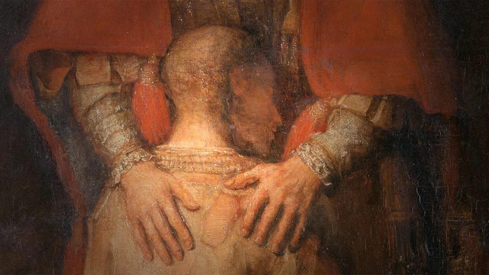 Rembrandt, Le retour du fils prodigue, 1668, (détail).