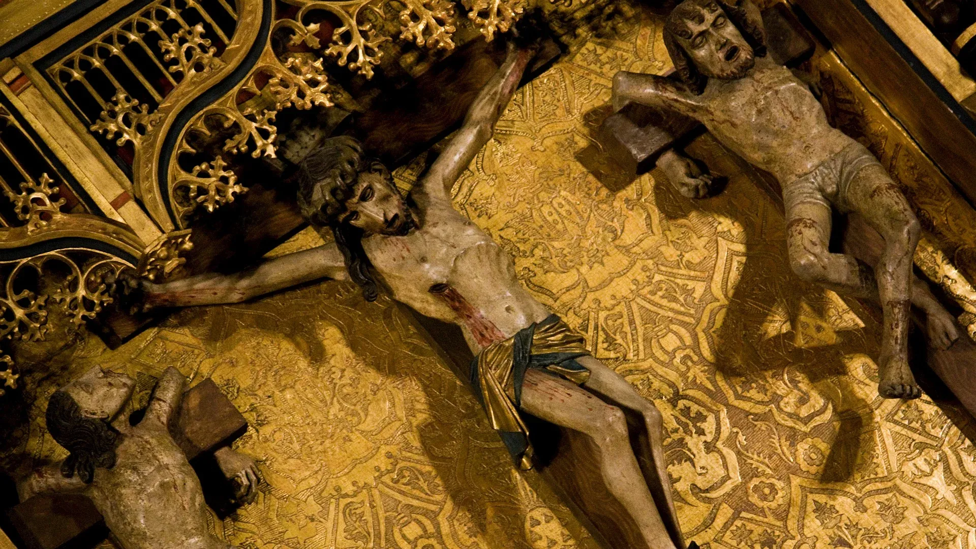 Dans cette scène, propre à l'évangile selon S. Luc, l'un des deux crucifiés se désolidarise des sarcasmes de son compagnon d'infortune, reconnaissant leur culpabilité à tous deux et l'innocence de Jésus.