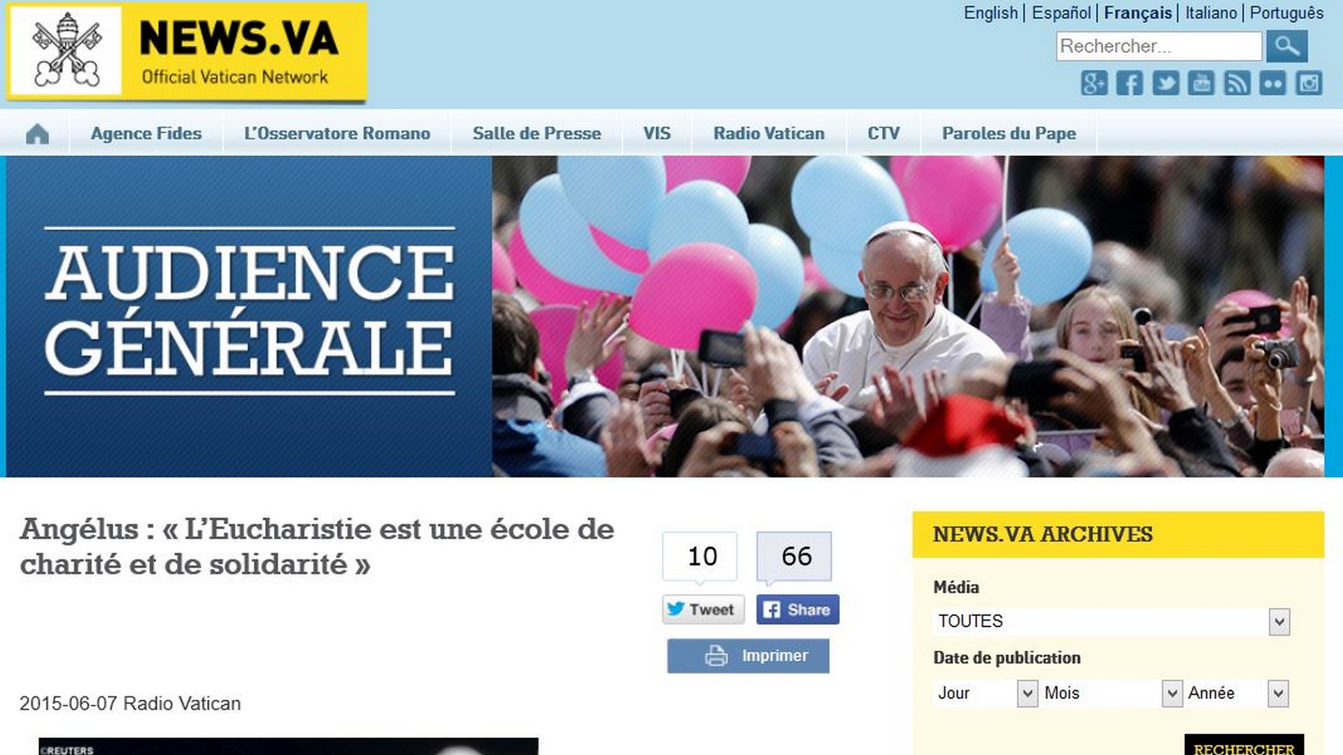 Le site internet NEWS.VA est un des canaux d'information du Vatican