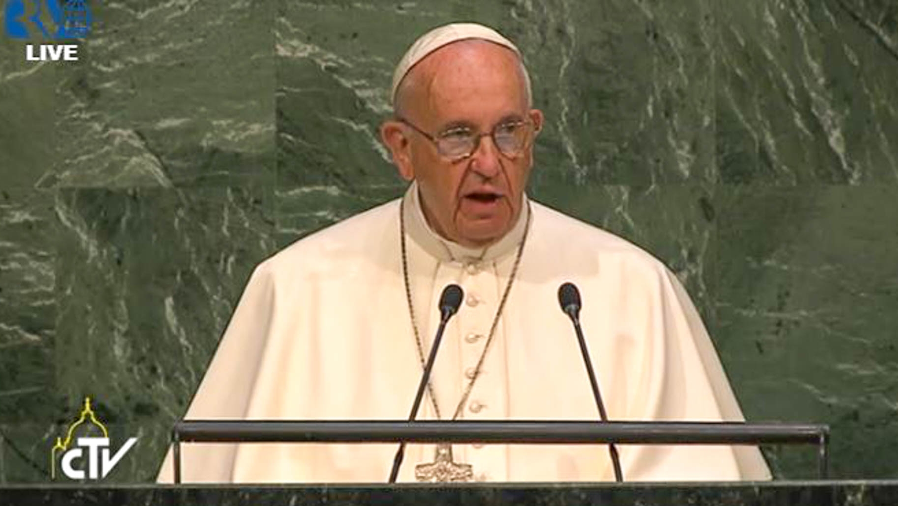 Le pape François au siège des Nations Unies de New York (photo CTV) 