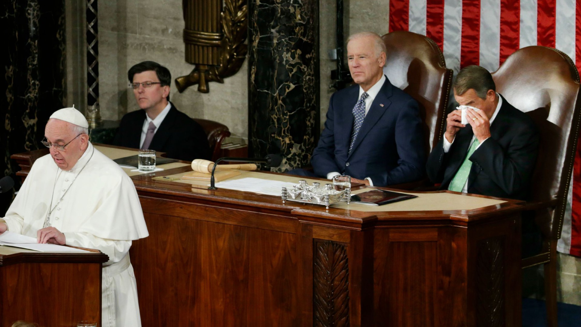 Le discours du pape n'a pas laissé indifférents les membres du Congrès (Photo:Keystone)