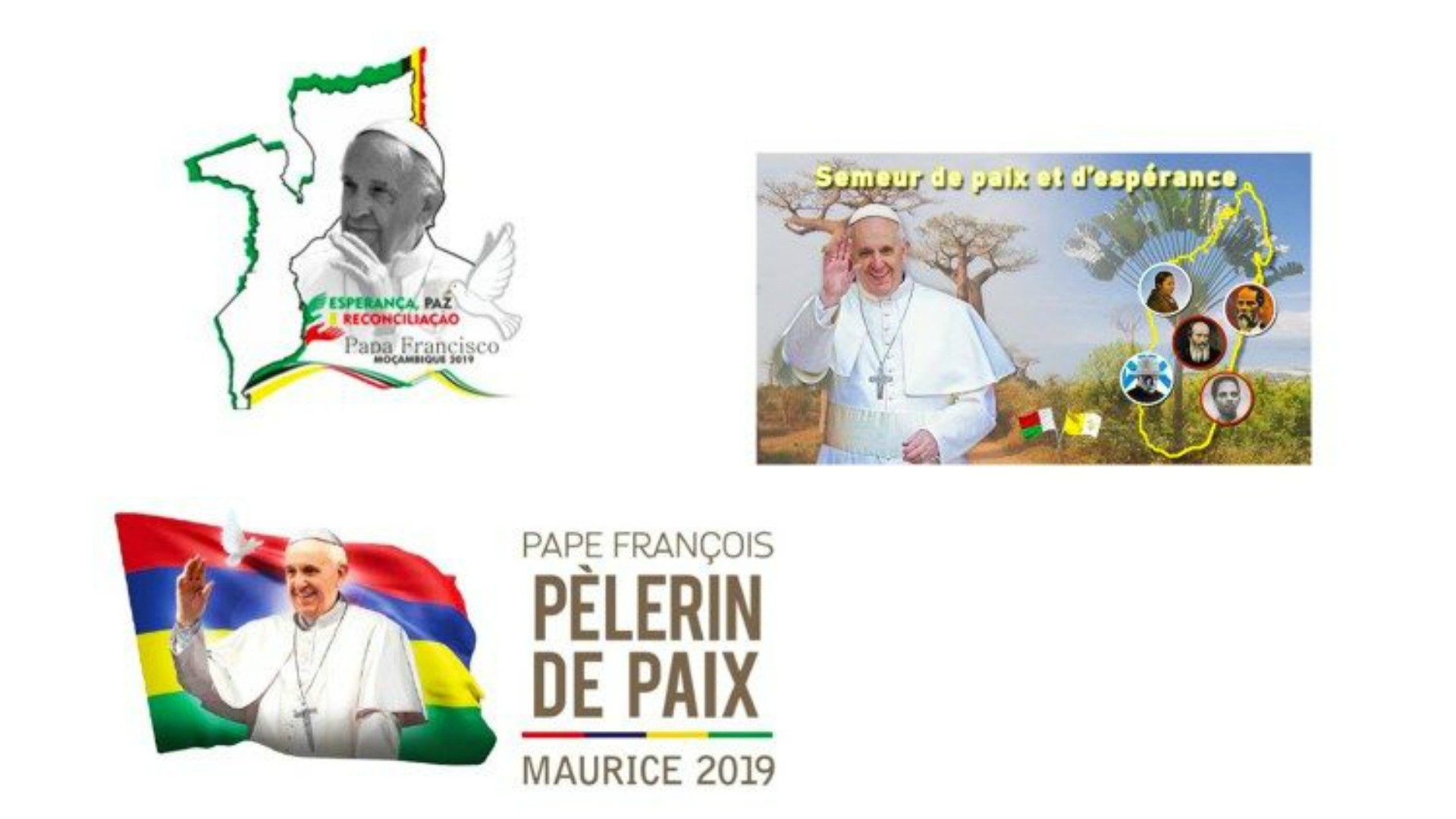 Les logos des voyages du pape au Mozambique, à Madagascar et sur l'Ile Maurice (Vatican News)