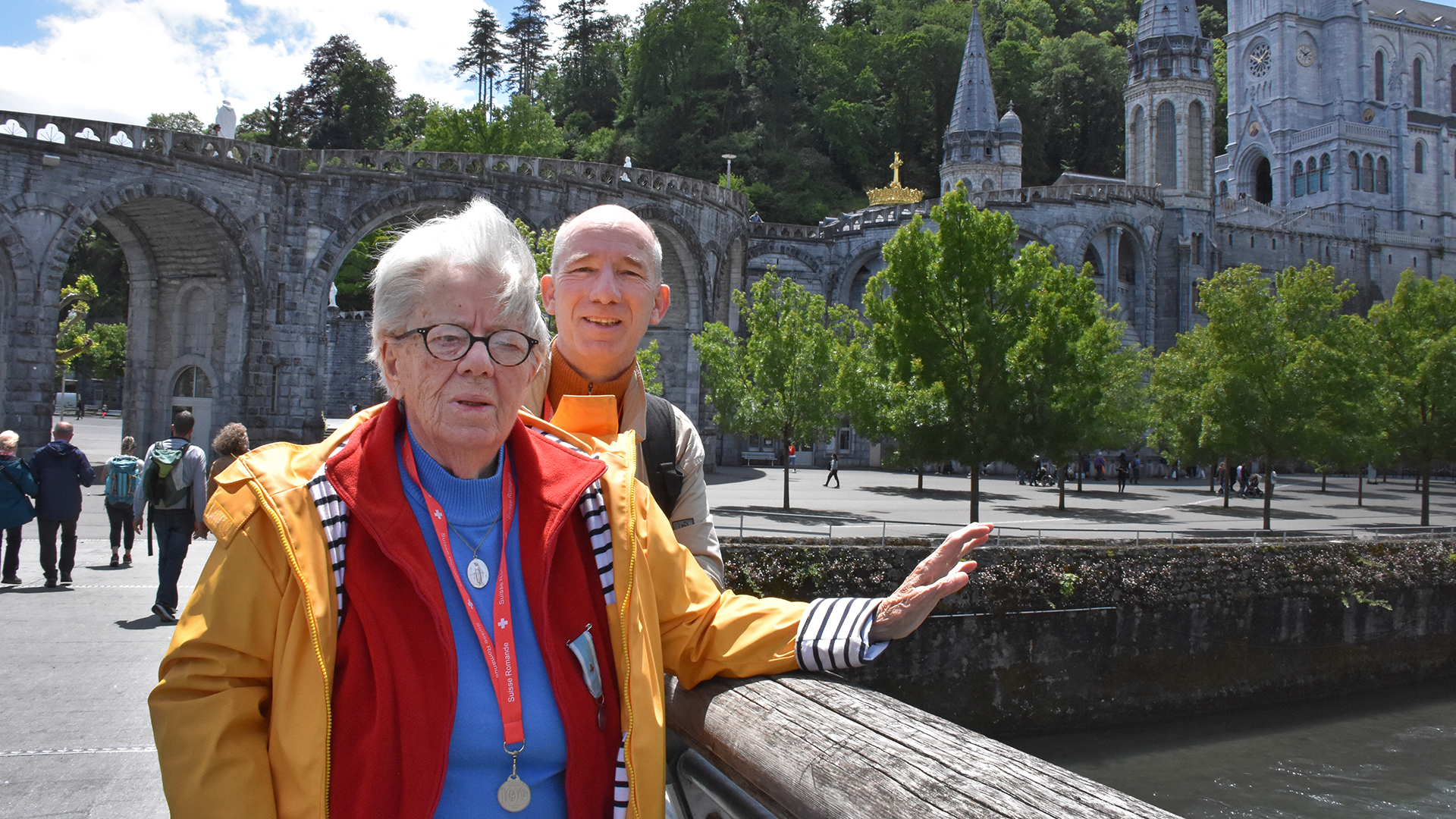 Lourdes 2024, la presque centenaire Marthe Moreno-Perroud, avec son fils Maurice | © Grégory Roth