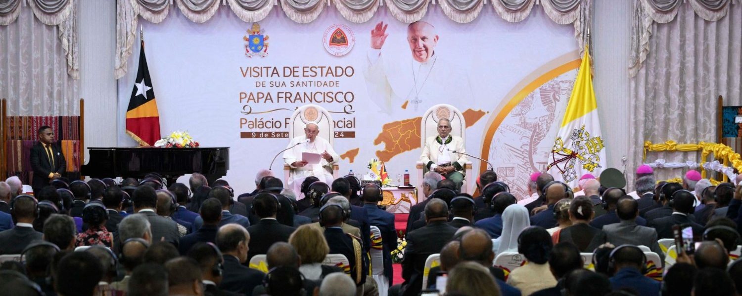 Le pape François prononçant son discours dans le palais présidentiel de Dili (Timor oriental) | © Vatican Media