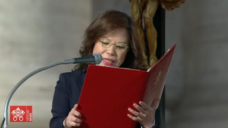 Lectrice chinoise lors de l'audience générale du 4 décembre 2024 | © Capture d'écran Youtube / Vatican News